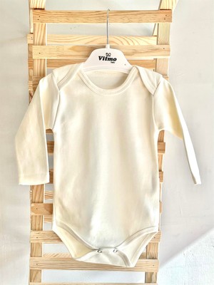 Vitmo Uzun Kollu Düz Bebek Çıtçıtlı Body Ekru Kız Çocuk İçin Anti-Alerjik Pamuk Kumaş