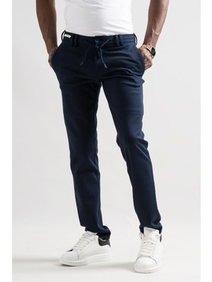 Ecer Slimfit Beli Lastikli ve Iplikli Çizgili Pamuklu Kışlık Kumaş Erkek Jogger Pantolon