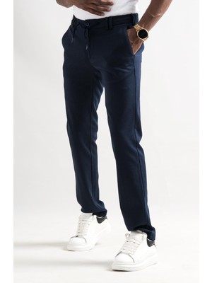 Ecer Slimfit Beli Lastikli ve Iplikli Çizgili Pamuklu Kışlık Kumaş Erkek Jogger Pantolon