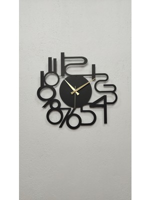 Gowpenart Dizayn Gowpenart Modern Rakamlı Metal Siyah Duvar Saati - Hediye Saat - Ev / Ofis Saati - 50 x 50 cm