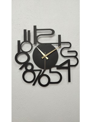 Gowpenart Dizayn Gowpenart Modern Rakamlı Metal Siyah Duvar Saati - Hediye Saat - Ev / Ofis Saati - 50 x 50 cm