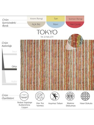 Cool Halı Tokyo 12 Renkli Kaymaz Mutfak Halısı Koridor Halısı Dokuma Kilim Balkon Halısı