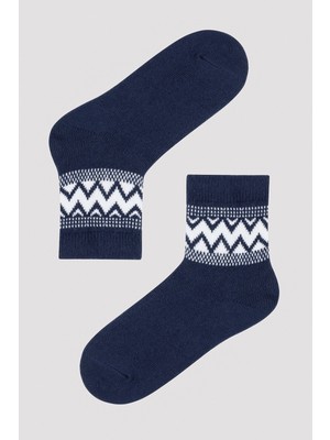 Erkek Çocuk Lacivert Zigzag Soket Çorap