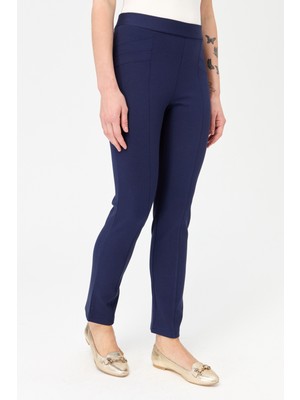 Desen Triko Kadın Nervürlü Tayt Pantolon Lacivert