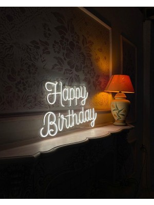 Happy Birthday Yazılı Neon LED Işıklı Organizasyon Duvar Dekorasyon ÜRÜNÜ(78X79 Cm)