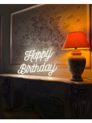 Happy Birthday Yazılı Neon LED Işıklı Organizasyon Duvar Dekorasyon ÜRÜNÜ(78X79 Cm)