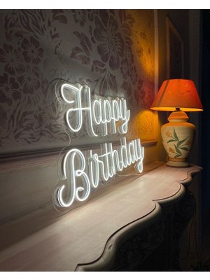 Happy Birthday Yazılı Neon LED Işıklı Organizasyon Duvar Dekorasyon ÜRÜNÜ(78X79 Cm)