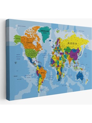 Harita Sepeti Detaylı Dünya Haritası Kanvas Tablo 1019