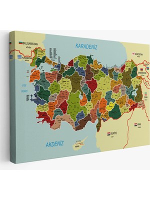 Harita Sepeti Haritasepeti Türkiye Haritası Kanvas Tablo Il ve Ilçeli Ayrıntılı Eğitici-Öğretici Komşulu Dekoratif Tablo 3000