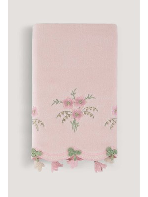 Arliva Home Küpelı Kadıfe Nakıslı Çeyız Havlusu Pudra 50X85