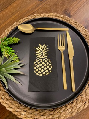 Kidspartim Gold Yaldızlı Siyah Ananas Garson Katlama Peçete 16 Lı