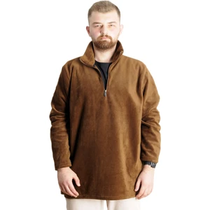 Erkek Sweat Polo Yaka Yarım Fermuarlı Polar 22548 Kahverengi