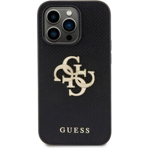 iPhone 14 Pro Max Kılıf Guess Orjinal Lisanslı Delikli Yazı ve 4g Glitter Büyük Metal Logolu Siyah