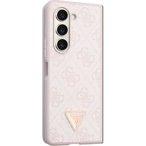 Galaxy Z Fold 5 Uyumlu Kılıf Guess Orjinal Lisanslı Pu Deri Taşlı Üçgen Logo 4g Desenli Strass Pembe