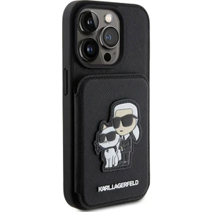 Karl Lagerfeld iPhone 15 Pro Max Kılıf Stand Kartlıklı Saffiano K&c Metal Logo Orjinal Lisans Siyah