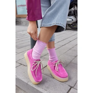 James Pembe  Deri Bağcıklı Kadın Ayakkabı