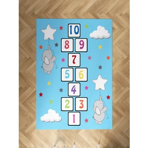 Mekta Home Bebek ve Çocuk Odası Seksekli Uçan Fil Desenli Mavi Halı