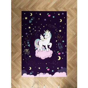 Mekta Home Bebek ve Çocuk Odası Pembe Bulut Üzerinde Unicorn Desenli Mor Halı