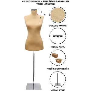 Manken İstanbul 46 Beden Özel Jardonlu Ten Rengi Kumaş Iğne Batabilen Terzi Mankeni Prova Mankeni