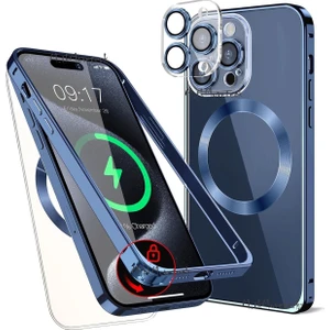 M.TK Moveteck Iphone 15 Pro Kılıf Tam Kamera Korumalı Metal Titanyum Çelik Kasa Çerceveli Kilitli Bumper Magsafe Kapak