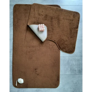Bonny Home Ultrasoft Düz Kahve 2'li Banyo Halısı Paspası Seti Kaymaz Deri Tabanlı Yıkanabilir Klozet Takımı