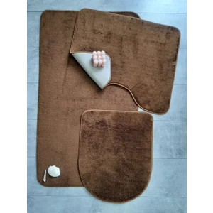 Bonny Home Ultrasoft Düz Kahve 3’lü Banyo Halısı Paspası Seti Kaymaz Deri Tabanlı Yıkanabilir Klozet Takımı