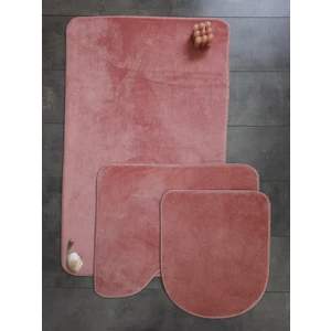 Bonny Home Ultrasoft Düz Pudra 3’lü Banyo Halısı Paspası Seti Kaymaz Taban Makinede Yıkanabilir Klozet Takımı