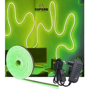 Sb-6535 5 Metre Neon LED Yeşil Işık Aç Kapa Butonlu Adaptörlü Şerit LED