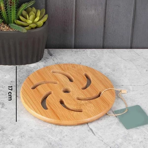 Bambu Yuvarlak Nihale Çaydanlık Altlığı Tencere Altlığı 17X17 cm