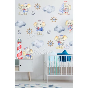 Kaptan Fil ve Arkadaşları Sevimli Çocuk Bebek Odası Sticker Seti, Cam Duvar Sticker Çocuk Odası