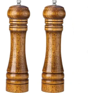 Ahşap Baharat Tuz Öğütücü Değirmen Tuzluk Baharatlık 21 cm 2'li Set Kahverengi
