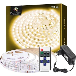 Sb-6502 2.5 Metre Şerit Led Işık Gün Işığı Dimmer Kumandalı Adaptörlü Tak Çalıştır Aydınlatma
