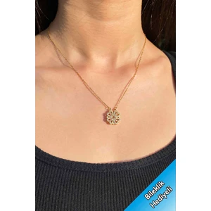 Trend Collection Zirkon Taşlı Açılıp Kapanan Yonca Kalp Paslanmaz Çelik Gold Zincir Kadın Kolye