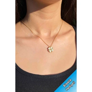 Trend Collection Zirkon Taşlı Açılıp Kapanan Yonca Kalp Paslanmaz Çelik Gold Zincir Kadın Kolye
