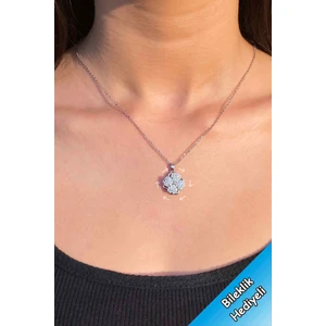 Trend Collection Zirkon Taşlı Dönen Kar Yoncapaslanmaz Çelik Gümüş Zincir Kadın Kolye