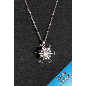 Trend Collection Zirkon Taşlı Dönen Kristal Yonca Çelik Gold Zincir Kadın Kolye