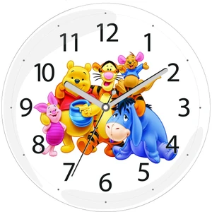 Art Hediye Winnie The Pooh Karakterler Çap 30CM Sessiz Akar Bombeli Gerçek Cam Duvar Saati