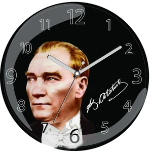 Art Hediye En Çok Satılan Atatürk K.imza Portre Çap 30CM Sessiz Akar Bombeli Gerçek Cam Duvar Saati