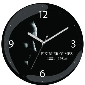 Art Hediye Atatürk Fikirler Ölmez Çap 30CM Sessiz Akar Bombeli Gerçek Cam Duvar Saati