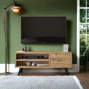 L'occi Concept Diamond 110 cm Tv Ünitesi Tv Sehpası Ahşap Ayaklı Raflı Kapaklı Çam DA1-A