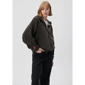 Kadın Kapüşonlu Yarı Fermuarlı Polar Sweatshirt 1S10009-70088