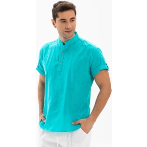 Eliş Şile Bezi Kısa Kol Şile Bezi Bodrum Erkek T-Shirt Turkuaz