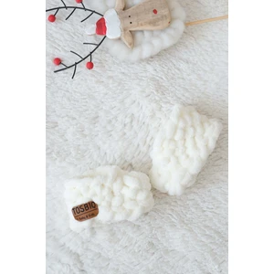 Yeni Doğan Panduf Patik 0-3M Krem Unisex El Yapımı Süslü Ayakkabı Alize Puffy İp Örgü Organik Sertifika