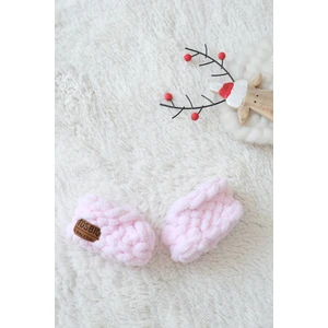 Tosbiq Baby Bebek Örgü Panduf Patik 0-3M Pembe Alize Puffy Peluş El Yapımı Yenidoğan Ayakkabısı Organik Sertifika