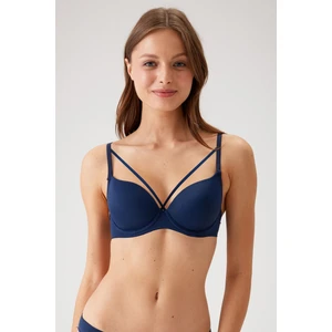 2'li Ekonomik Paket 6511 Lacivert-Bordo Balenli Push Up Destekli Micro Sütyen (Slip Hediyeli)
