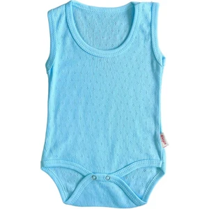 Askılı Bebek Body Zıbın Jakarlı  %100 Pamuk Doğal Kumaş Nefes Alan Mavi