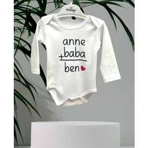 Özel Tasarım Anne+Baba %100 Doğal Pamuk Organik Baskılı Çıtçıtlı Uzun Kollu Body Zıbın Bebek Badi