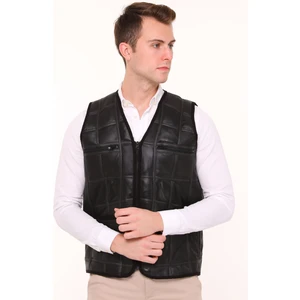 Tahiroğlu Deri 1987 Erkek Siyah Içi Kürk Detaylı Hakiki Deri Yelek