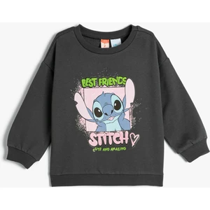Stitch Sweat Lisanslı Uzun Kollu Bisiklet Yaka Pamuklu