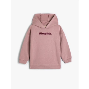 Kapşonlu Sweat Uzun Kollu Slogan Baskılı Şardonlu